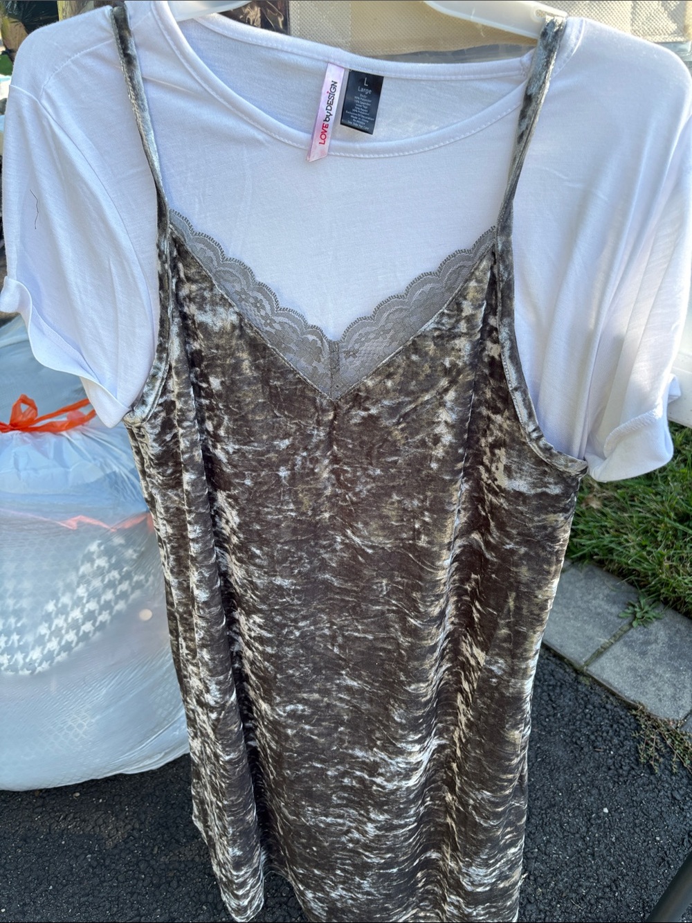 Love Tree Crushed Velvet Lace-Trim Camisole Dress - Taupe Brown